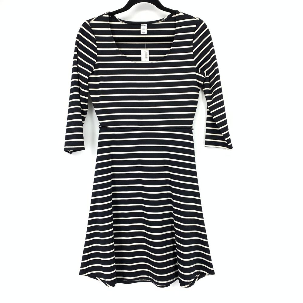 Old Navy 3/4 Sleeve Scoop Neck Dress Womens Sz Small Black White Stripe *NO BELT